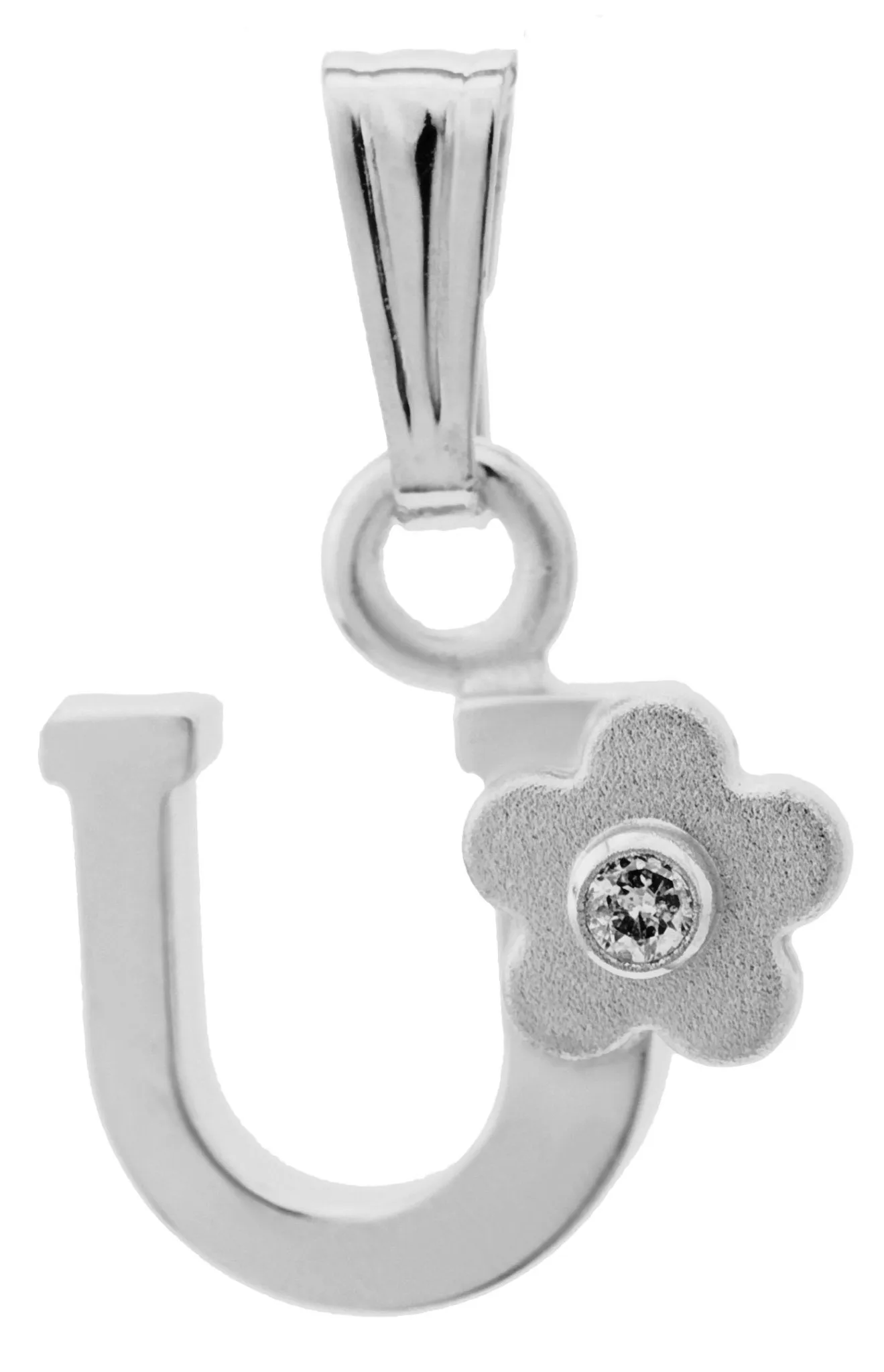 SS 0.01cttw Diamond Initial "U" Flower Pendant with Chain
