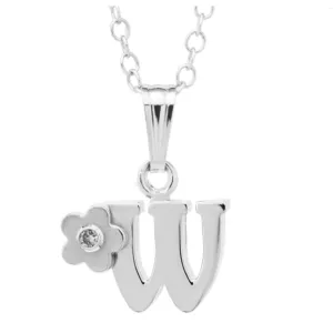 SS 0.01cttw Diamond Initial "W" Flower Pendant with Chain