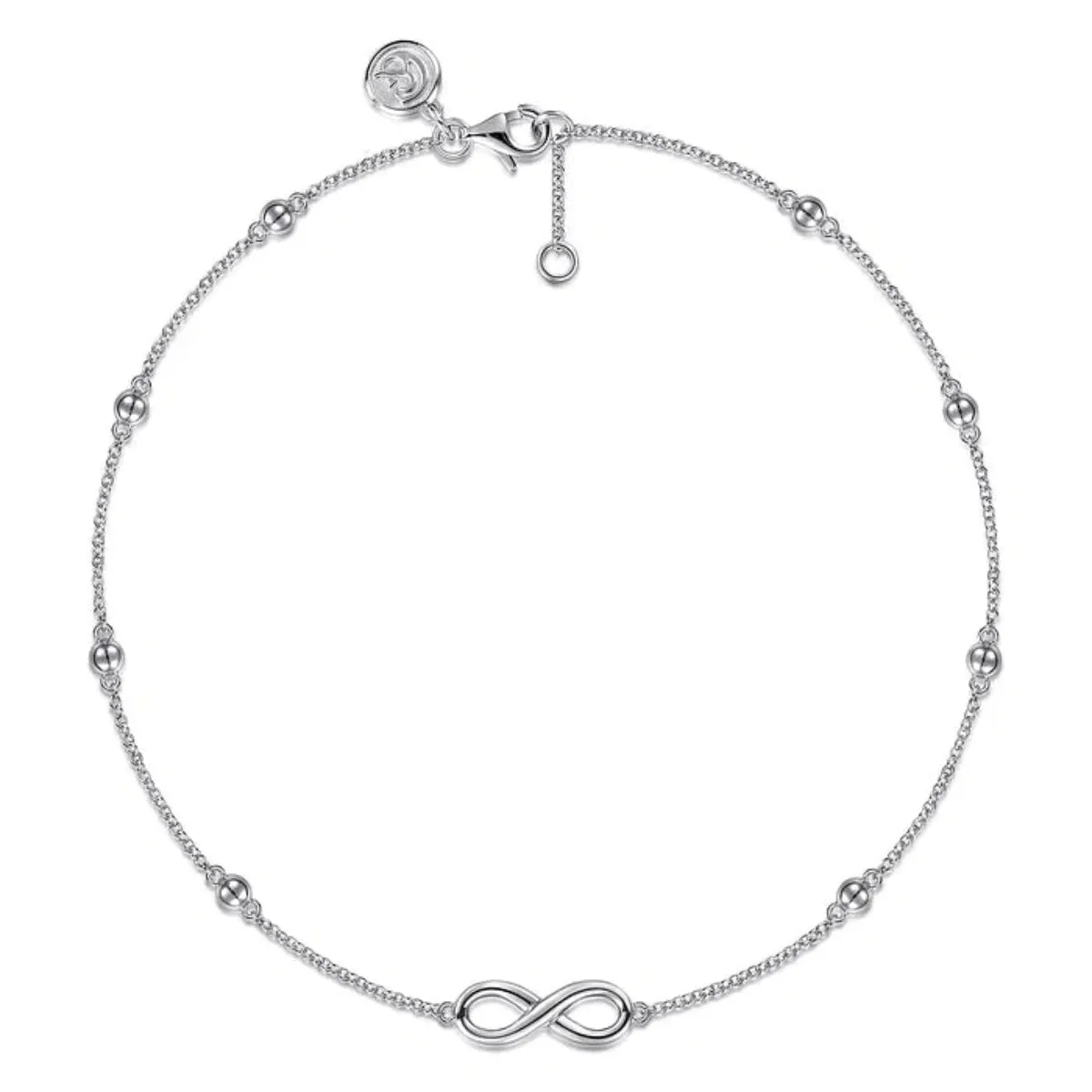 SS 10" Beaded Station Infinity Ankle Bracelet