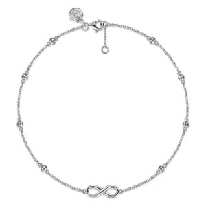 SS 10" Beaded Station Infinity Ankle Bracelet