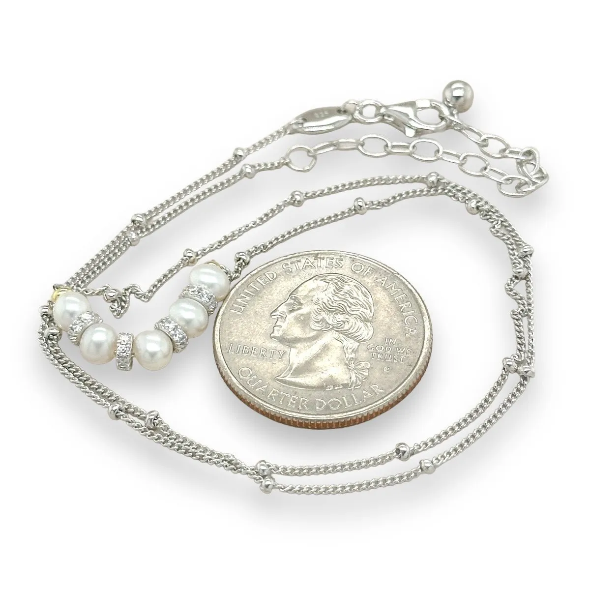 SS 19" CZ Freshwater Peal Bead Necklace
