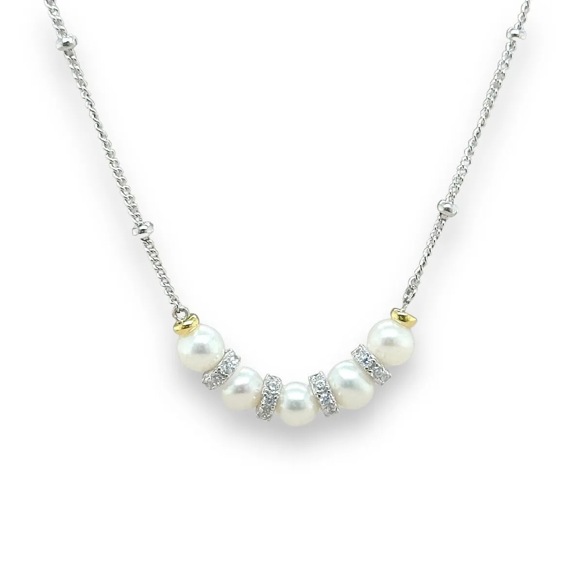 SS 19" CZ Freshwater Peal Bead Necklace