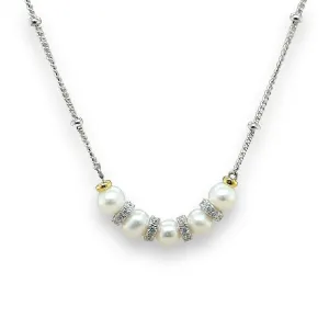 SS 19" CZ Freshwater Peal Bead Necklace