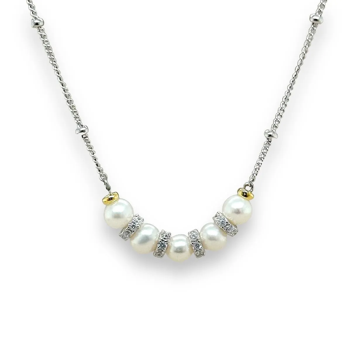SS 19" CZ Freshwater Peal Bead Necklace