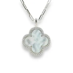 SS 19" CZ MOP Clover Necklace