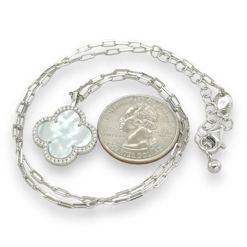 SS 19" CZ MOP Clover Necklace