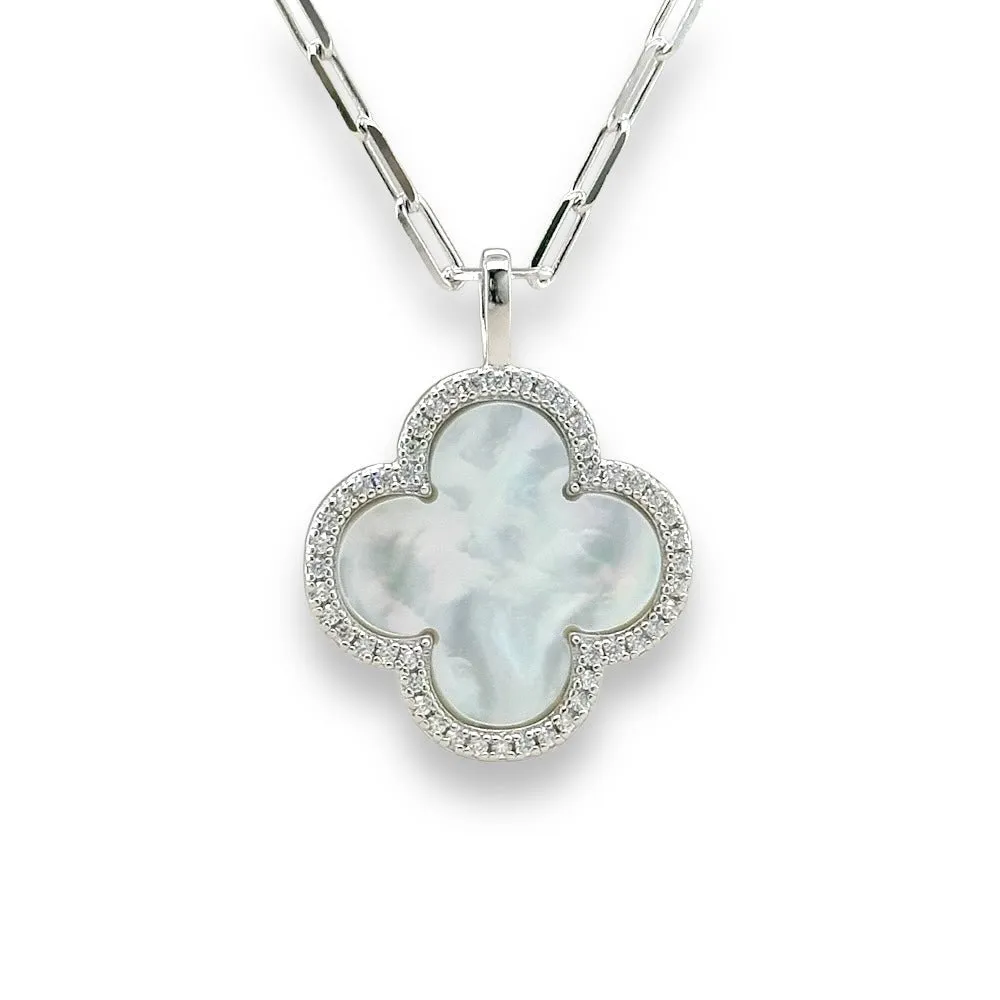 SS 19" CZ MOP Clover Necklace