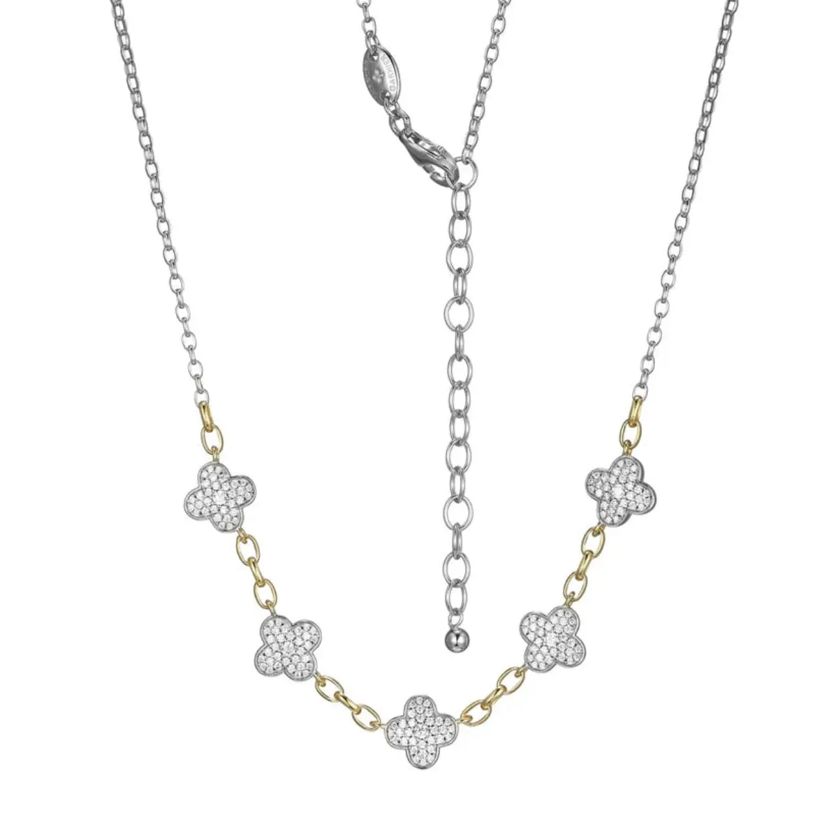 SS 19" Two-Tone 5 CZ Clover Necklace