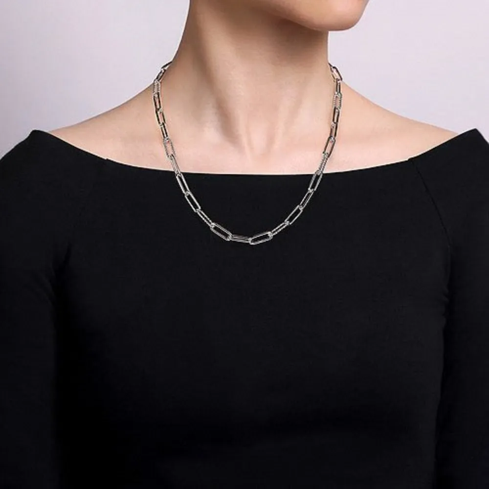 SS 20" Beaded Open Oval Link Necklace