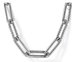 SS 20" Beaded Open Oval Link Necklace
