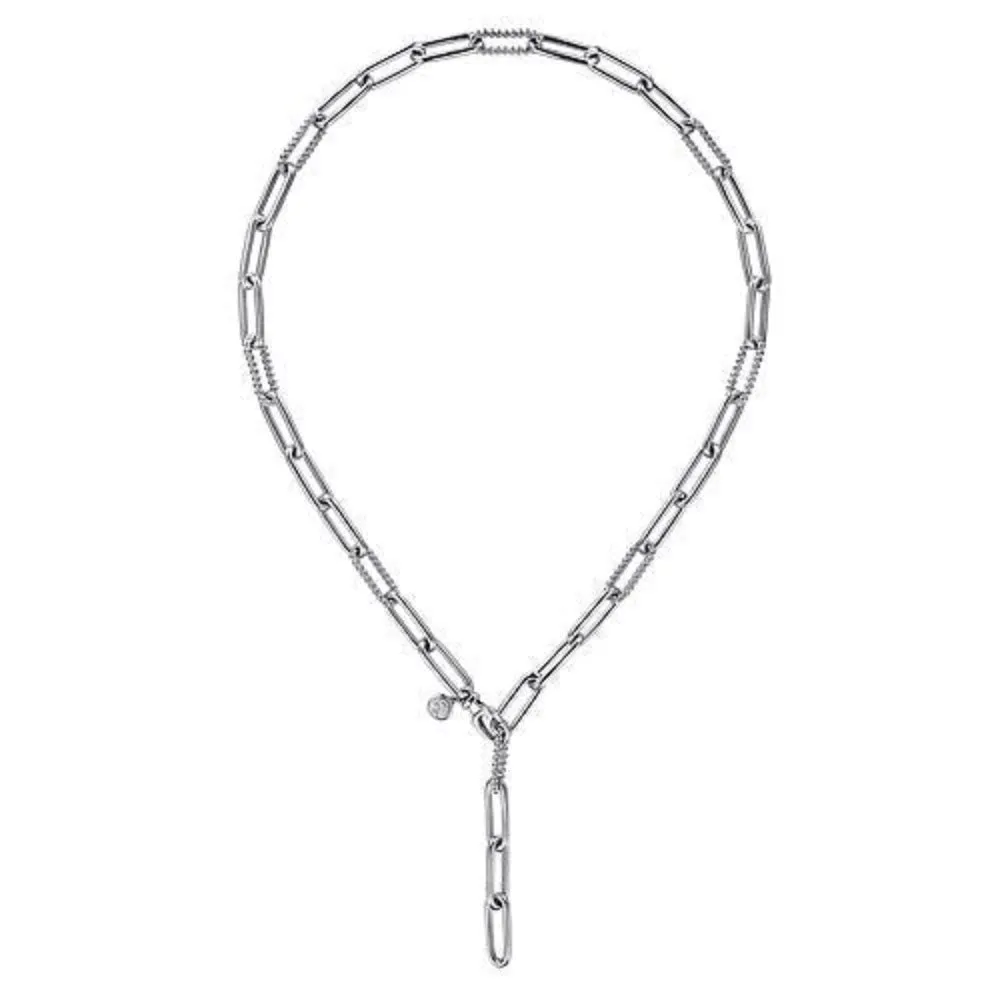 SS 20" Beaded Open Oval Link Necklace