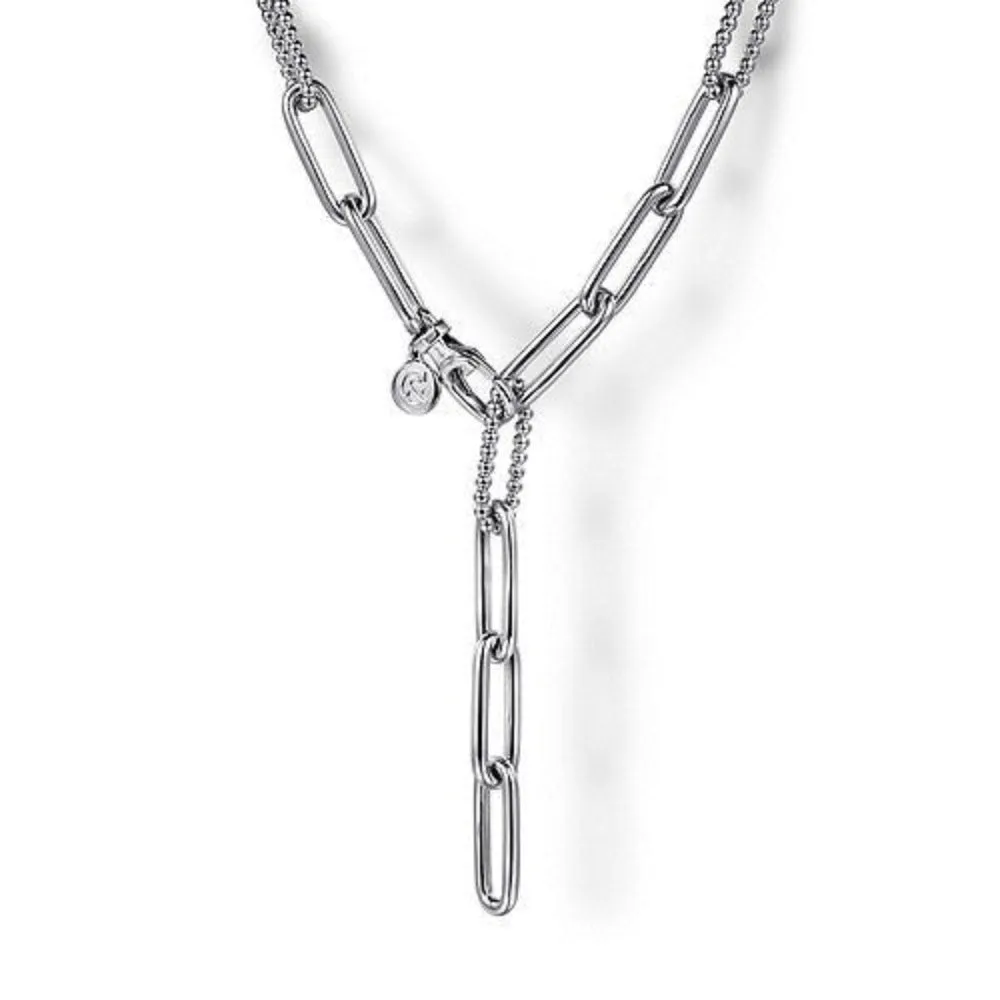 SS 20" Beaded Open Oval Link Necklace
