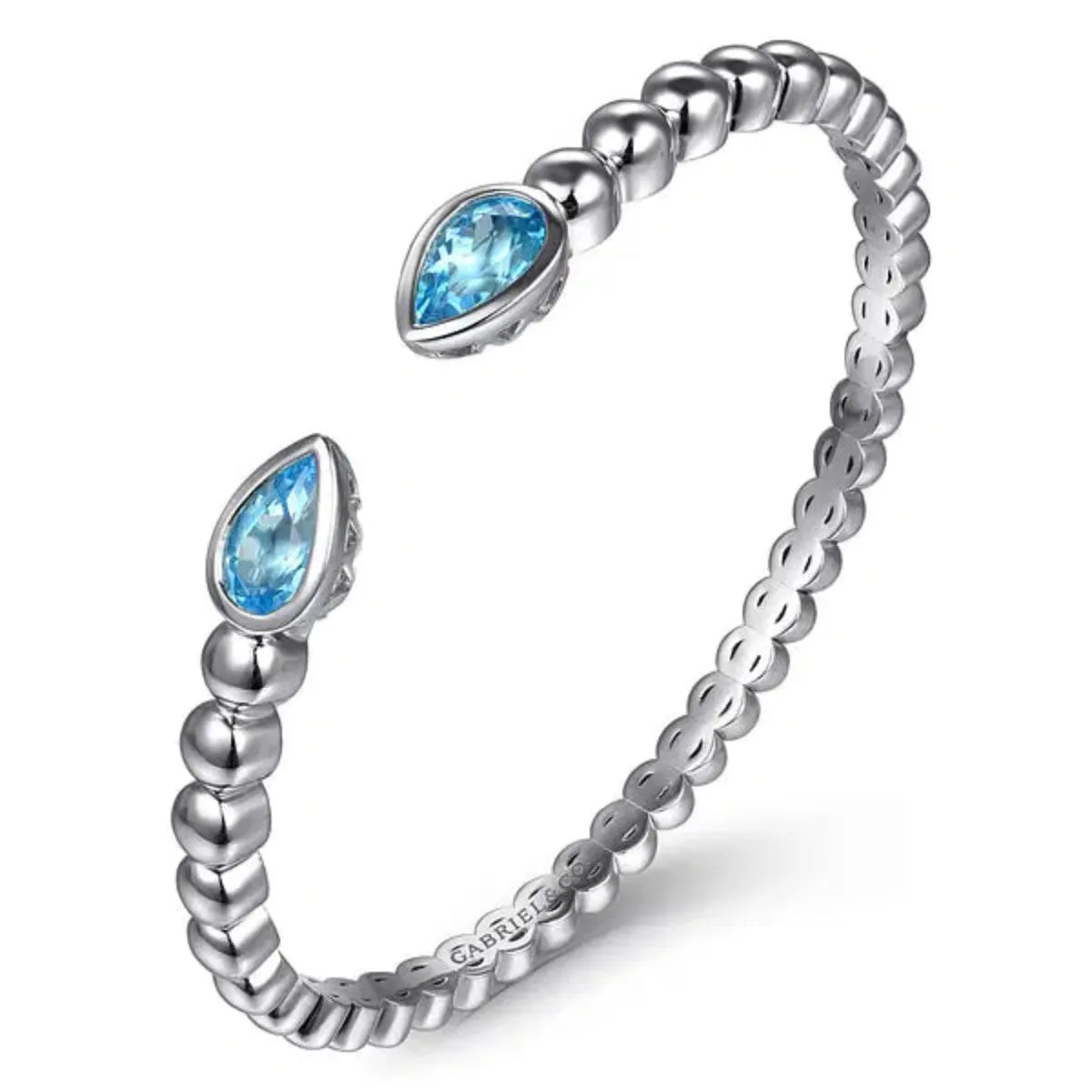 SS 3.07ctw Blue Topaz Beaded Bangle Bracelet