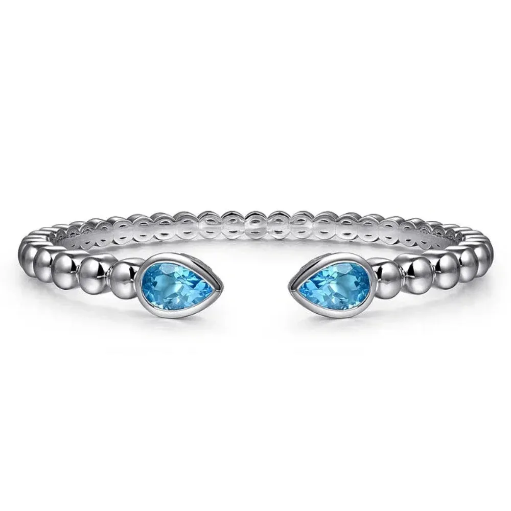 SS 3.07ctw Blue Topaz Beaded Bangle Bracelet