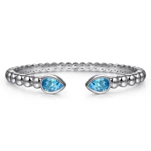 SS 3.07ctw Blue Topaz Beaded Bangle Bracelet