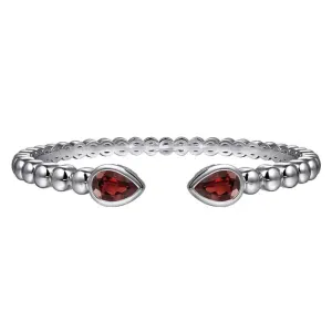 SS 3.43ctw Garnet Beaded Bangle Bracelet
