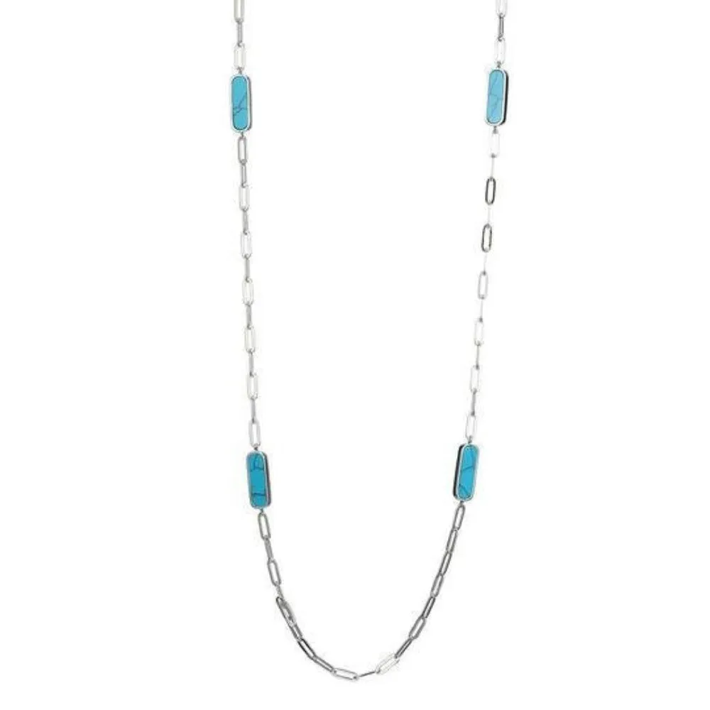 SS 36" Lab-Created Turquoise Paperclip Chain