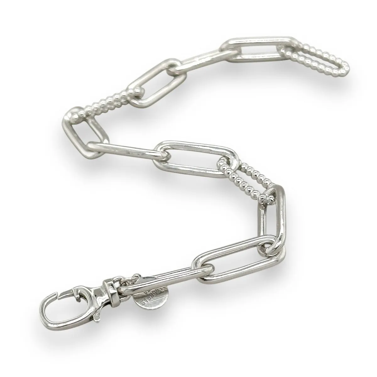 SS 7.5" Large Paperclip Link Bracelet with Beaded Links