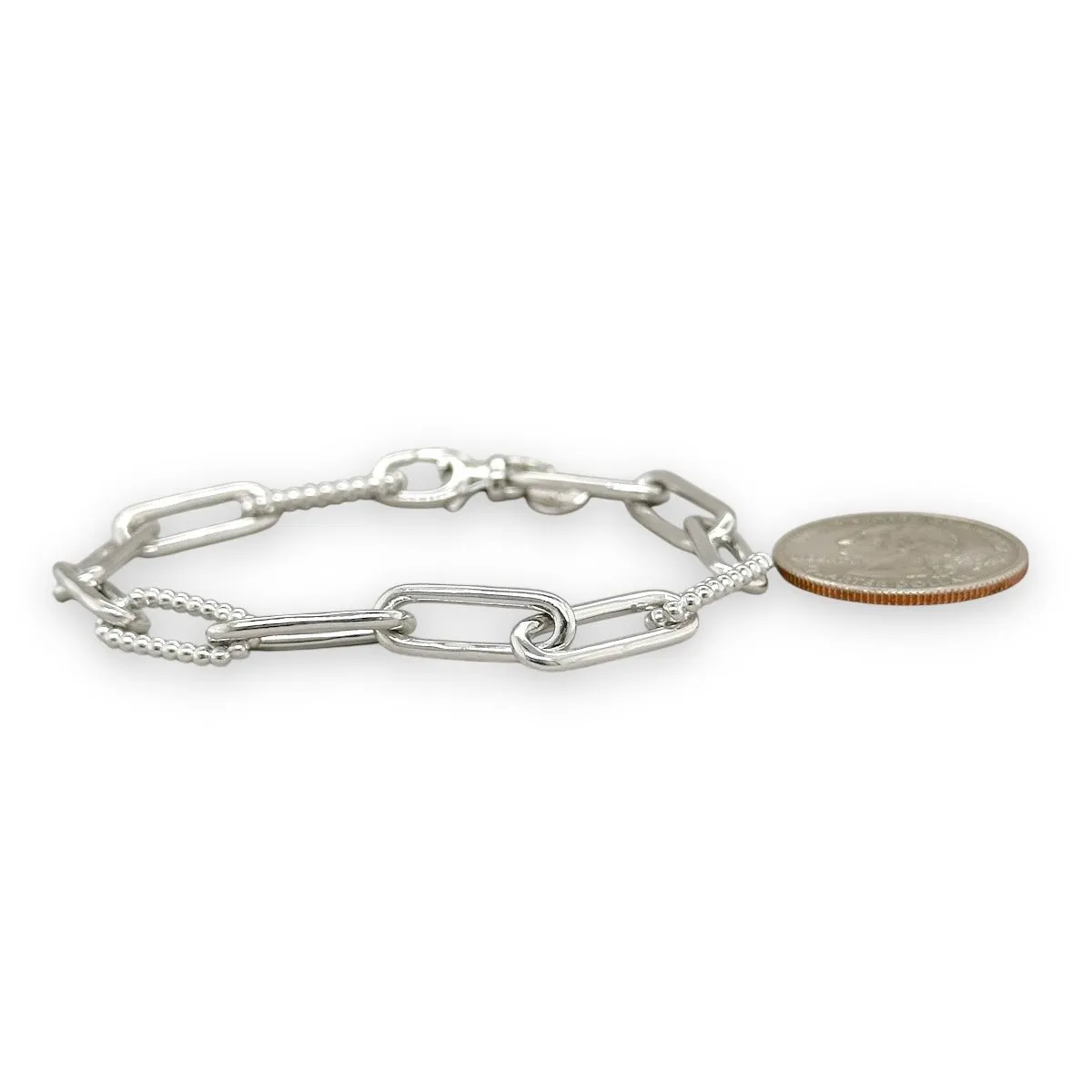 SS 7.5" Large Paperclip Link Bracelet with Beaded Links