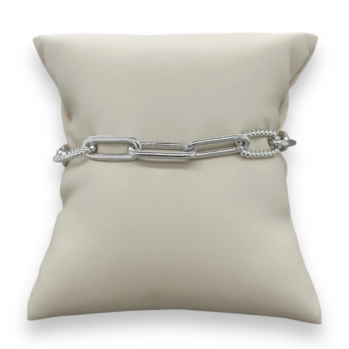 SS 7.5" Large Paperclip Link Bracelet with Beaded Links