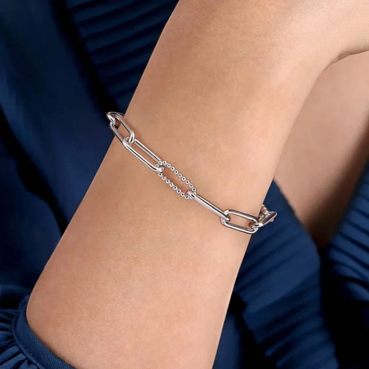 SS 7" Large Paperclip Link Bracelet with Beaded Links