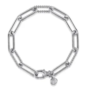 SS 7" Large Paperclip Link Bracelet with Beaded Links