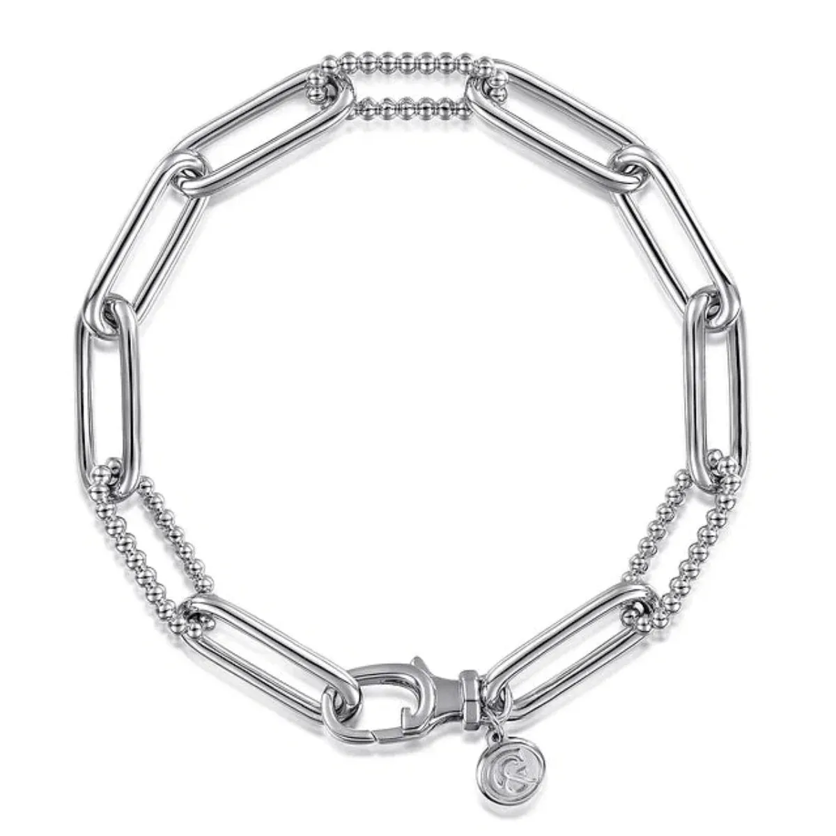 SS 7" Large Paperclip Link Bracelet with Beaded Links