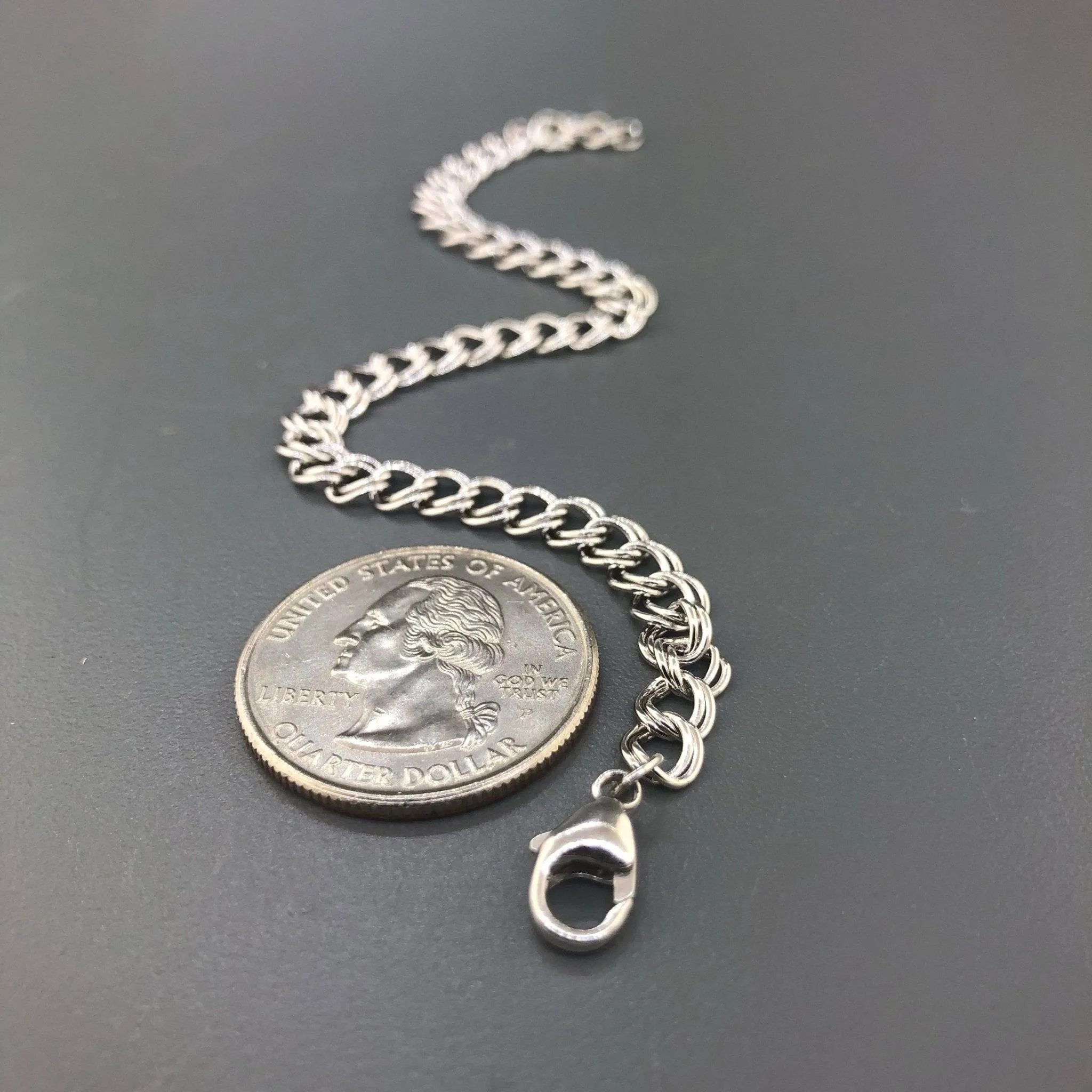 SS 7" Small Double Link Charm Bracelet