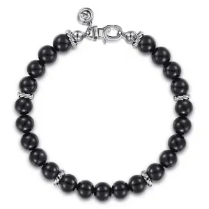 SS 8.5" 8mm Onyx Beaded Bracelet
