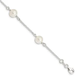 SS 8mm 7.25" Pearl Station Bracelet