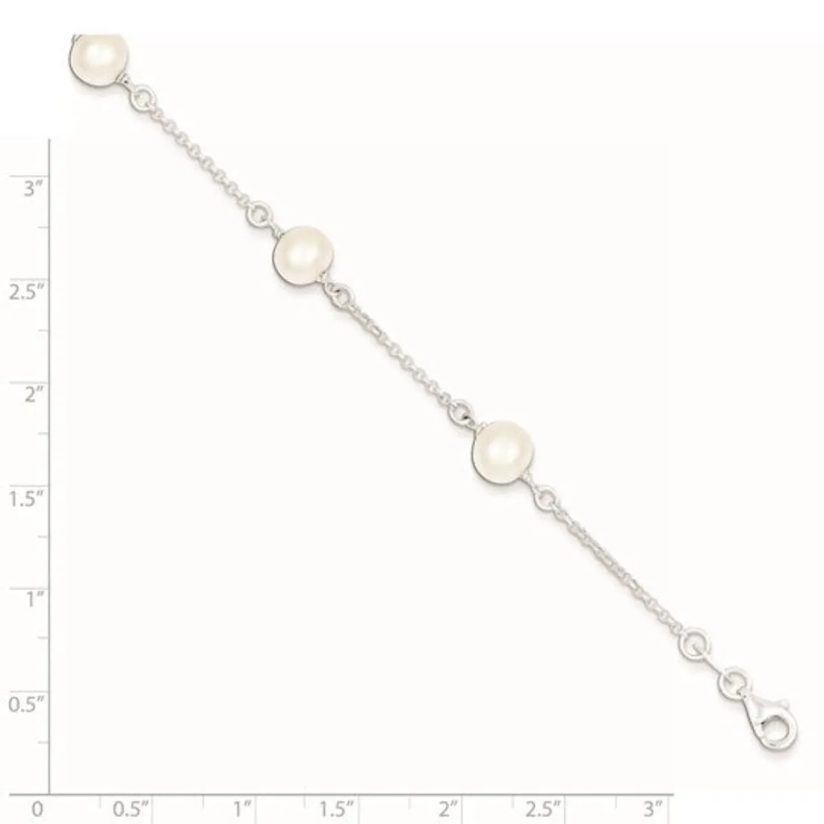 SS 8mm 7.25" Pearl Station Bracelet