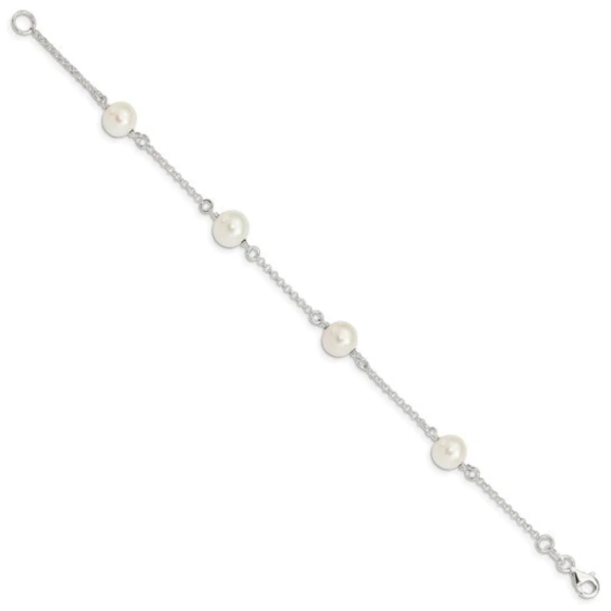 SS 8mm 7.25" Pearl Station Bracelet