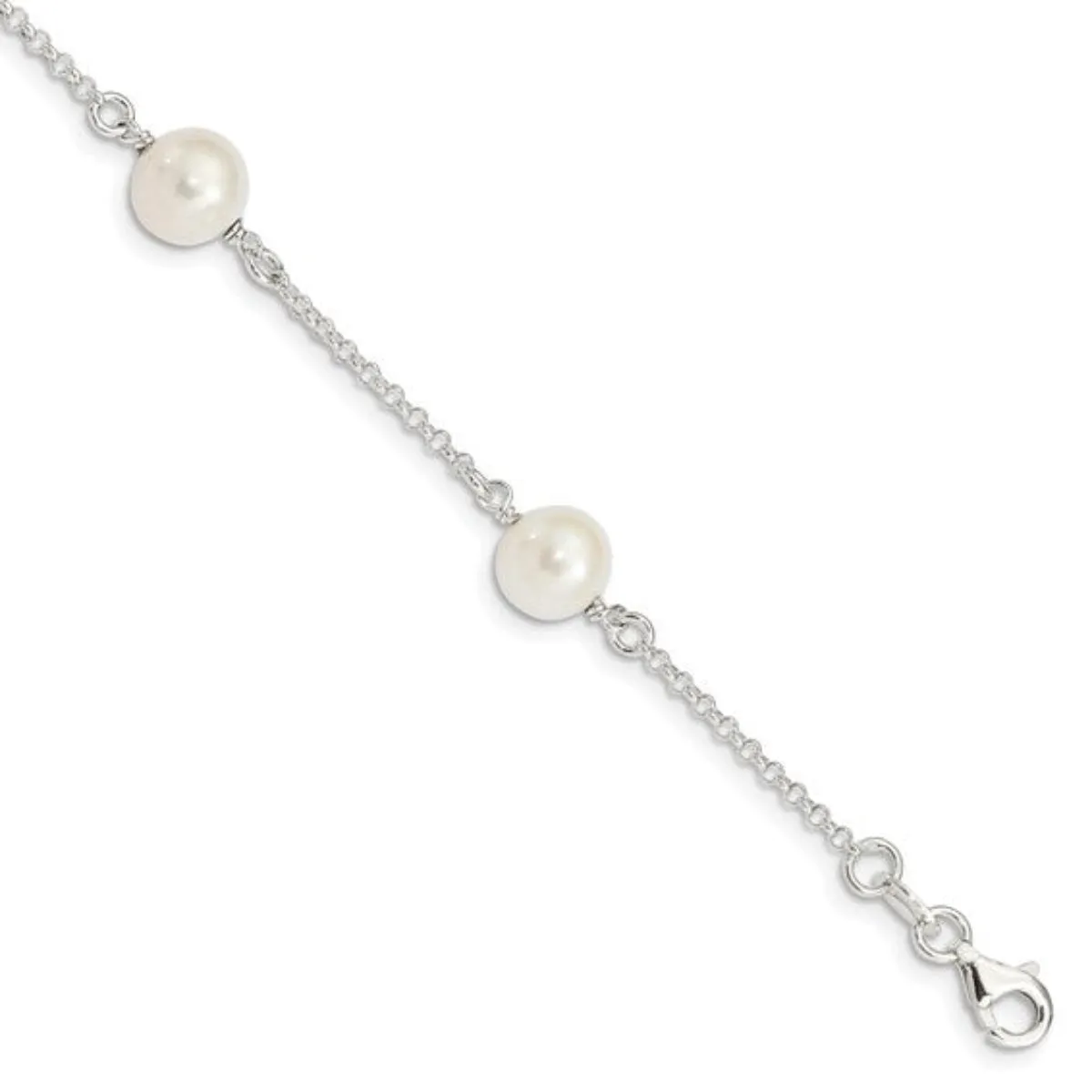 SS 8mm 7.25" Pearl Station Bracelet