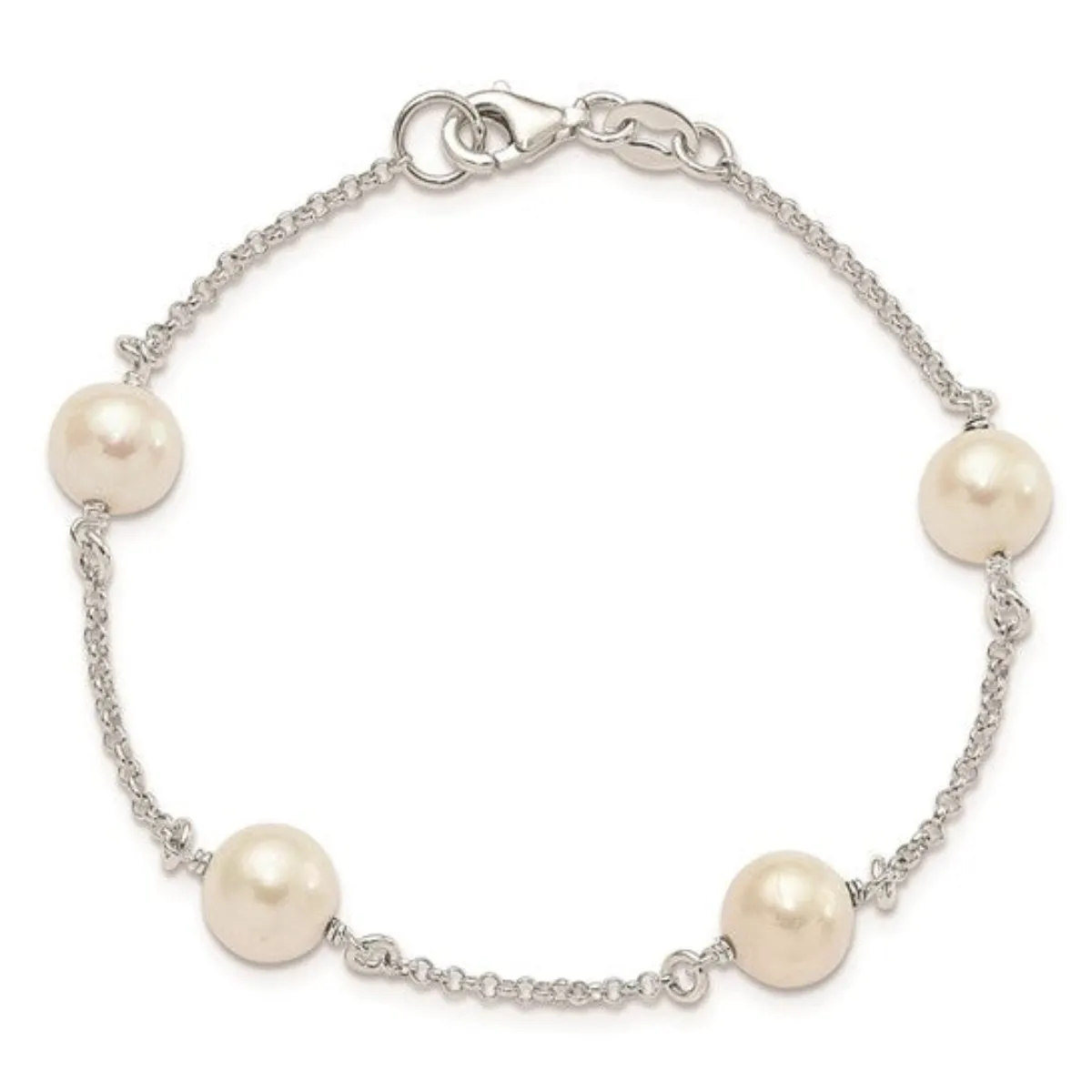 SS 8mm 7.25" Pearl Station Bracelet