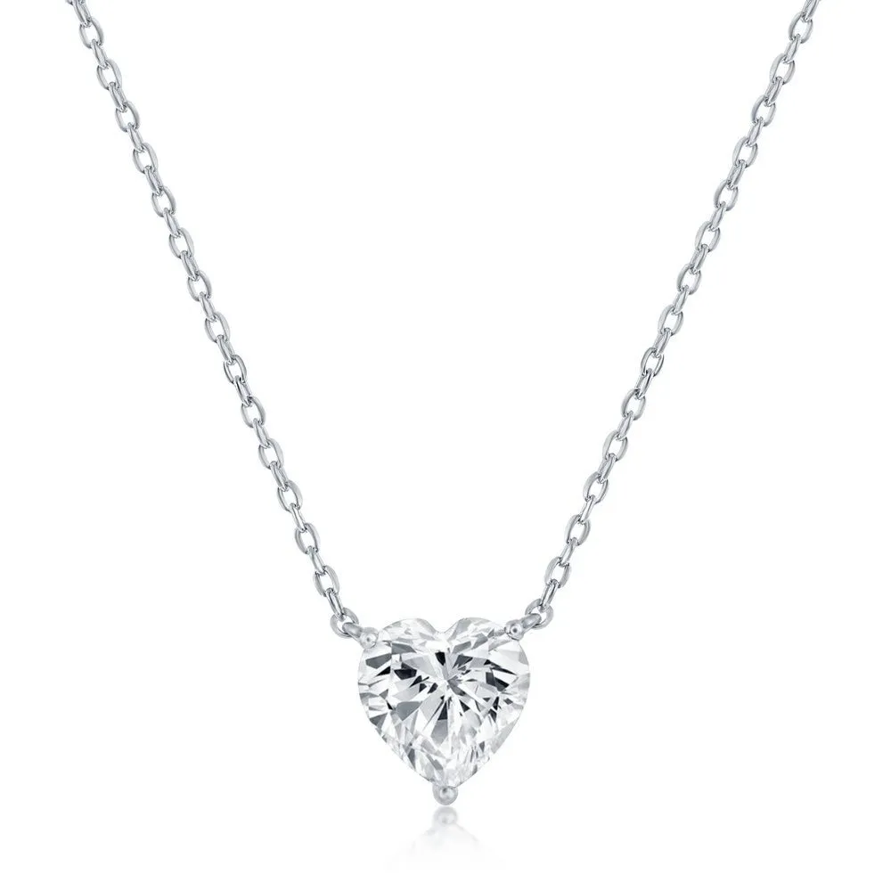 SS 8MM CZ Heart Necklace