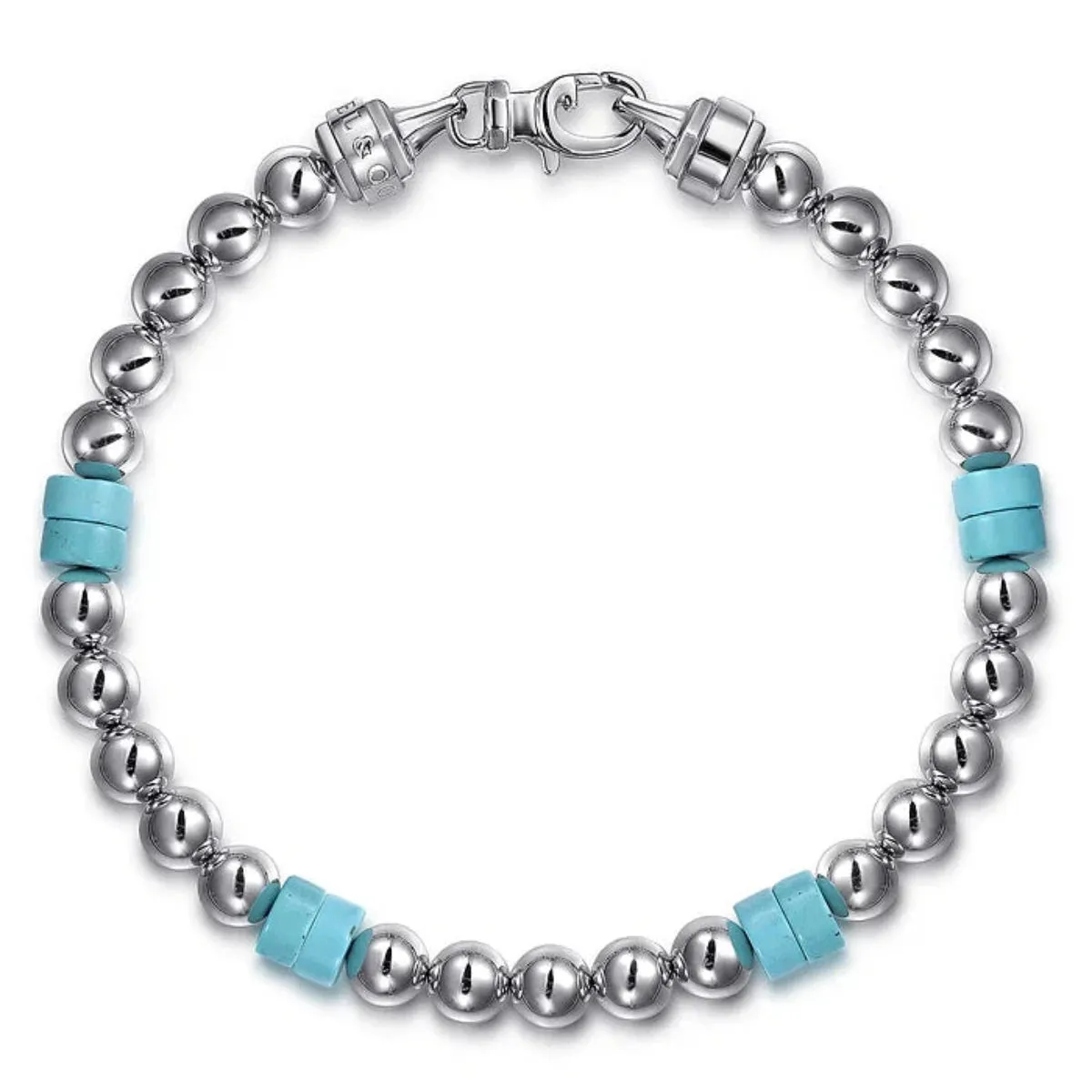 SS 8" 6mm bead and Turquoise Cylinder Beaded Bracelet