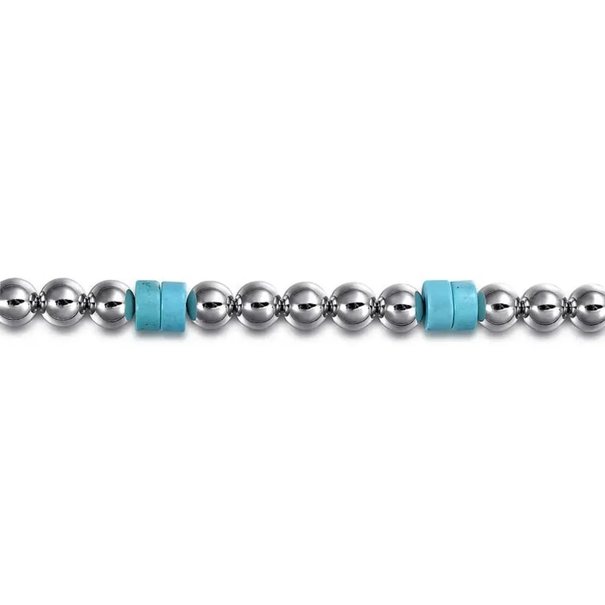 SS 8" 6mm bead and Turquoise Cylinder Beaded Bracelet