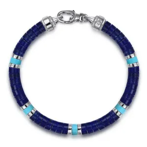 SS 8" 6mm Lapis and Turquoise Cylinder Beaded Bracelet