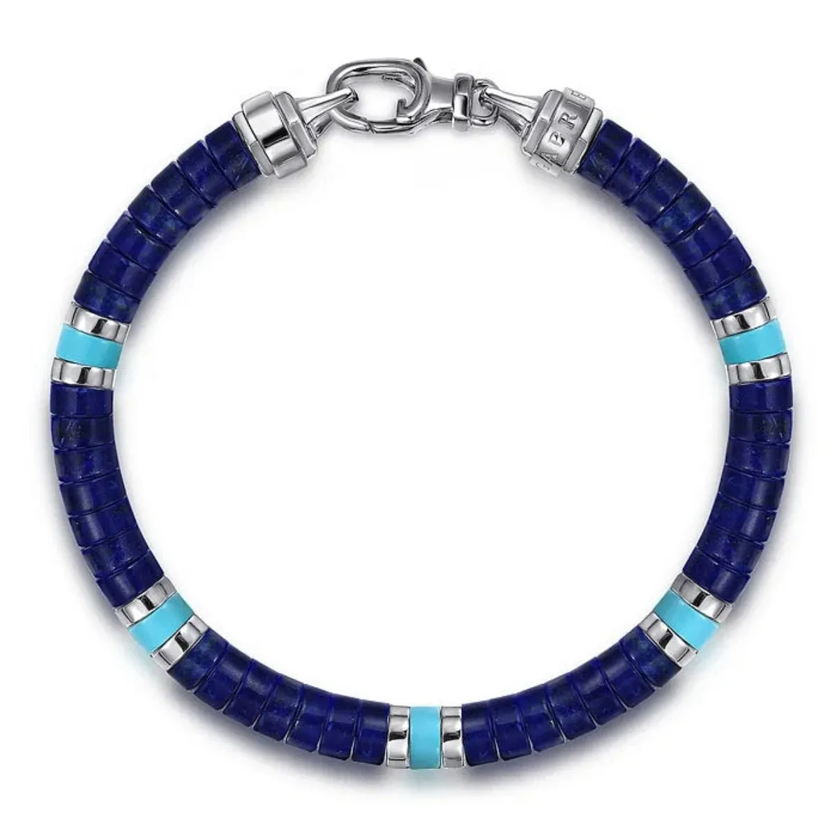 SS 8" 6mm Lapis and Turquoise Cylinder Beaded Bracelet