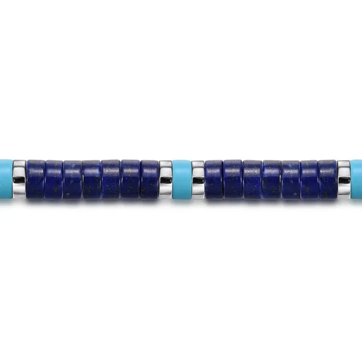 SS 8" 6mm Lapis and Turquoise Cylinder Beaded Bracelet