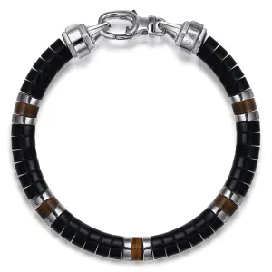 SS 8" 6mm Onyx and Tiger Eye Cylinder Beaded Bracelet