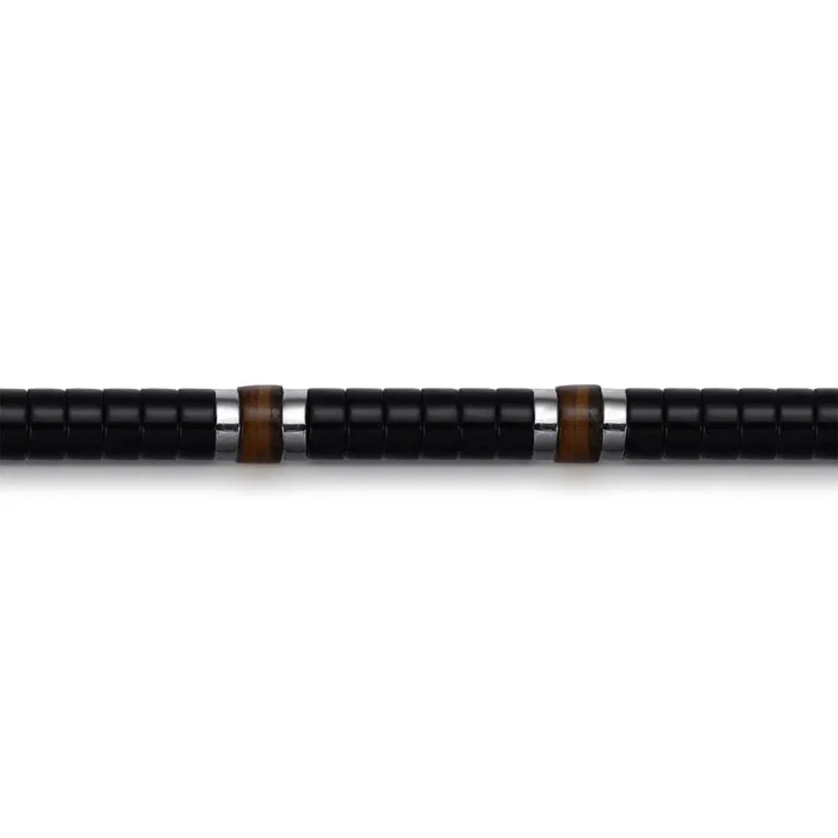 SS 8" 6mm Onyx and Tiger Eye Cylinder Beaded Bracelet