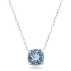 SS 9mm Square Blue Topaz Pendant