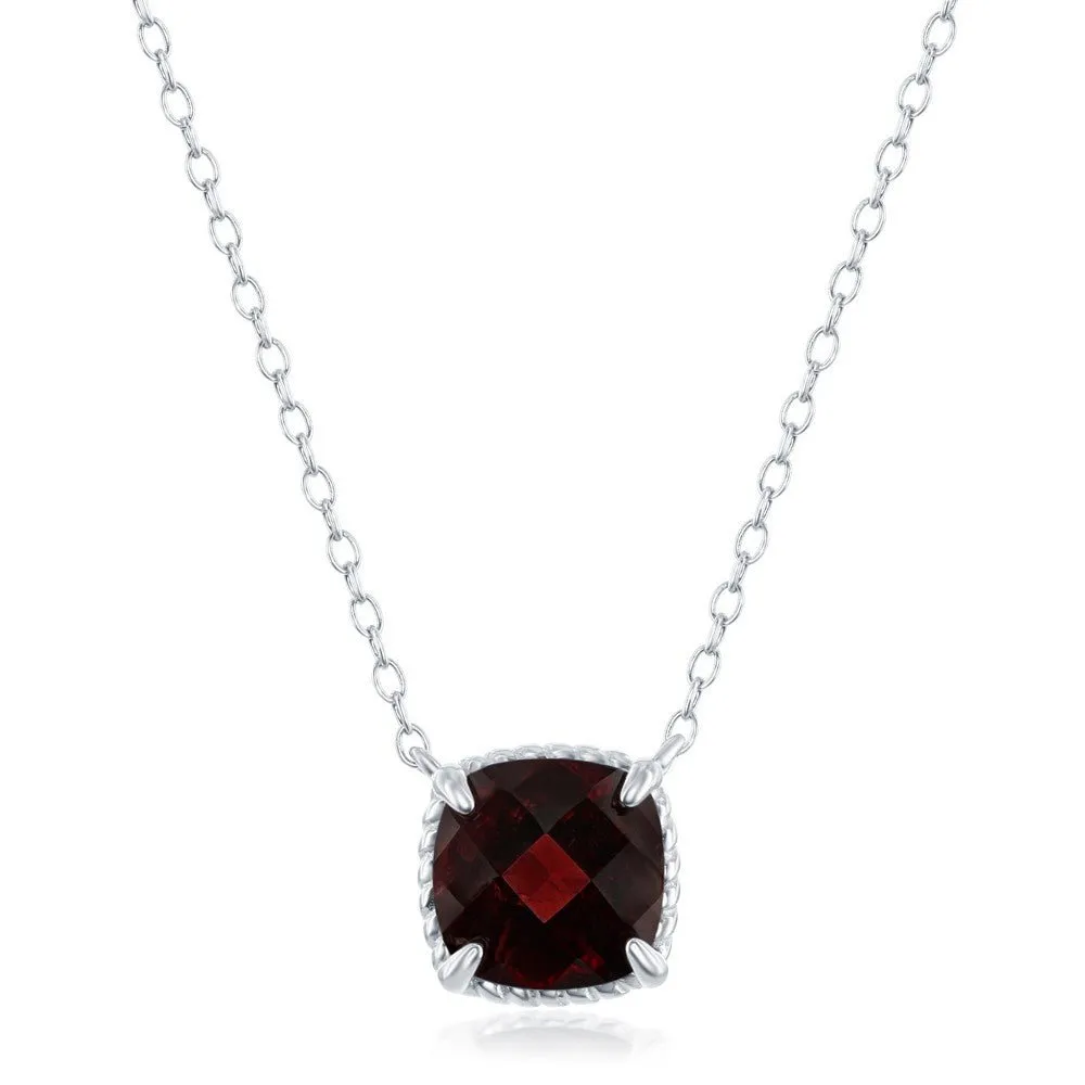 SS 9mm Square Garnet Pendant