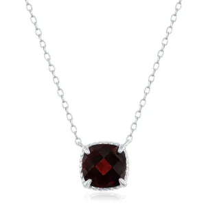 SS 9mm Square Garnet Pendant