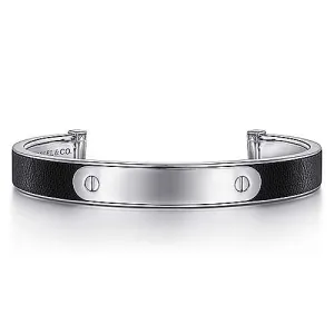 SS and Leather Open ID Bracelet