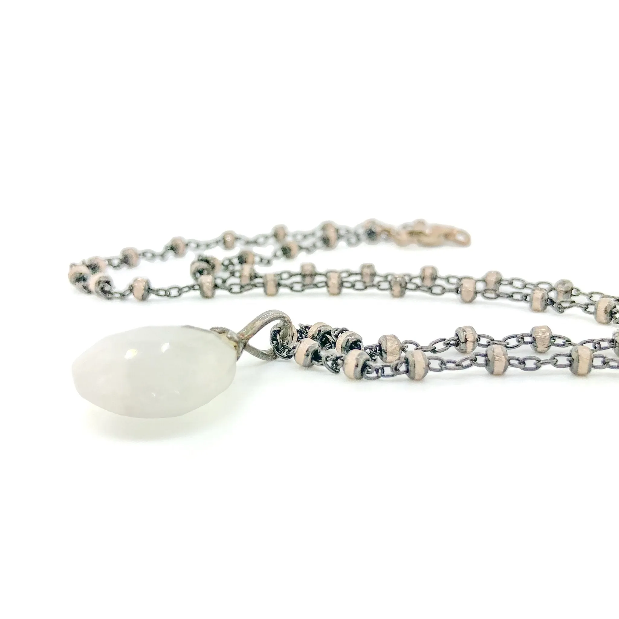 SS Black Plated Briolette Moonstone Necklace
