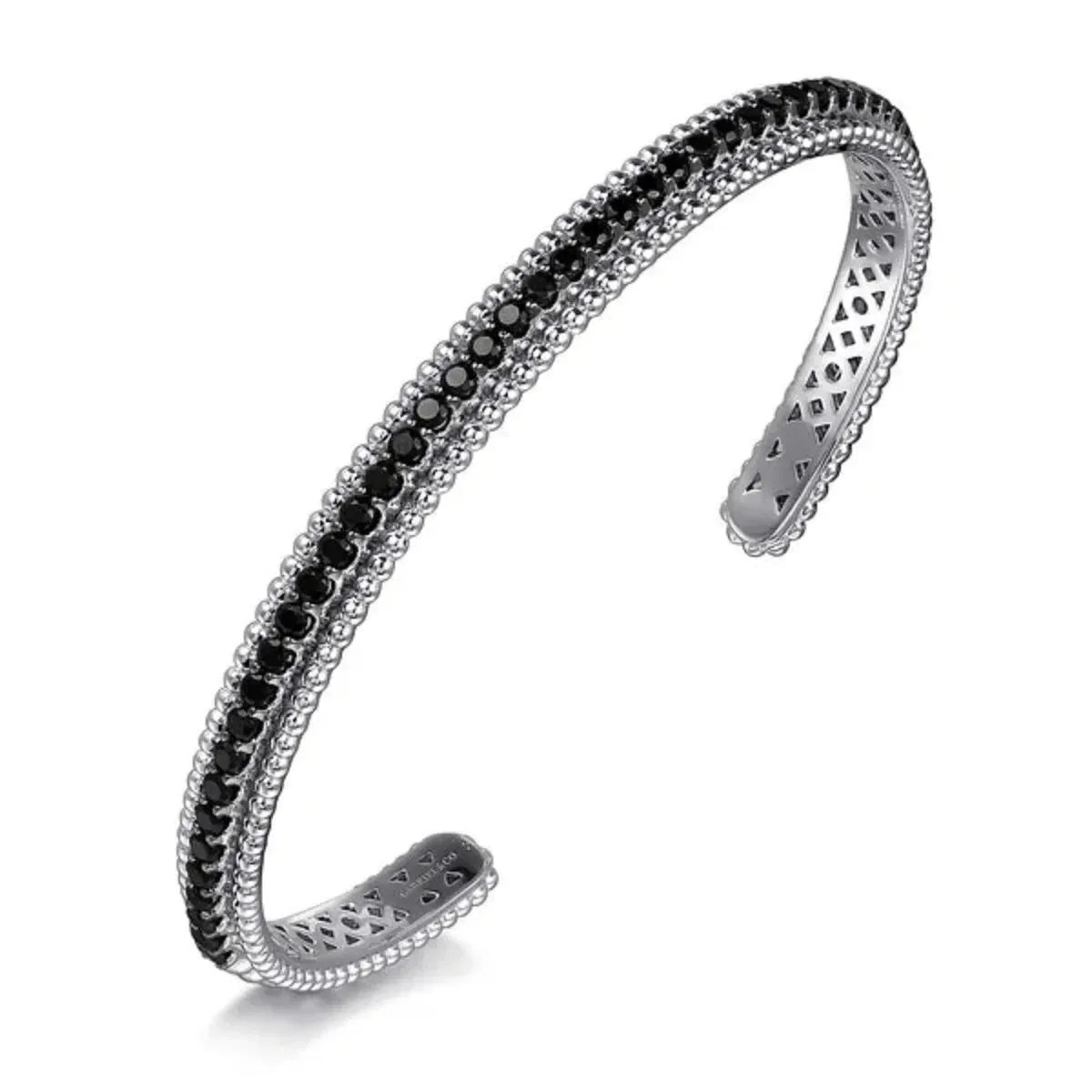 SS Black Spinel Beaded Cuff Bracelet
