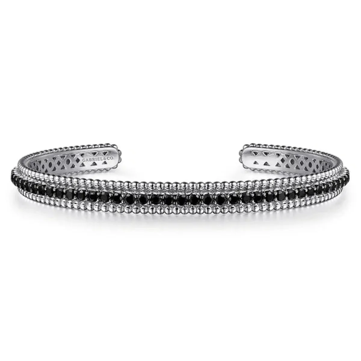 SS Black Spinel Beaded Cuff Bracelet