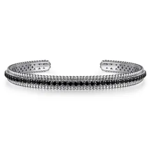 SS Black Spinel Beaded Cuff Bracelet